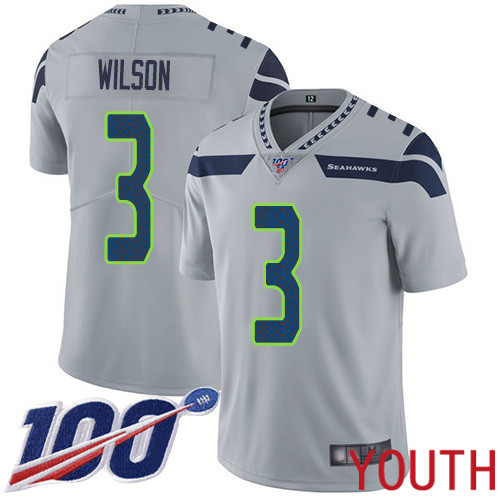 Seattle Seahawks Limited Grey Youth Russell Wilson Alternate Jersey NFL Football 3 100th Season Vapor Untouchable